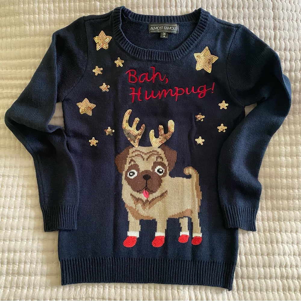 Holiday “Bah, Humpug!” sweater | Navy blue | Small